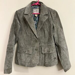 Ruff Hewn Sage Green Suede Leather Long Sleeve Collared Jacket Size S